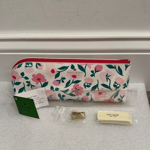 kate spade Handbags - Kate Spade Pink and Green Floral Pencil pouch eraser sharpener ruler NWT